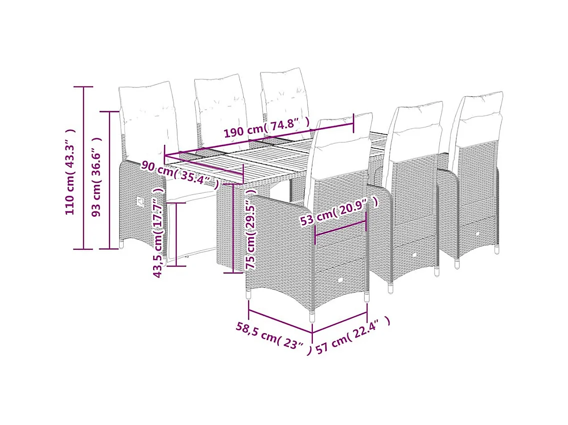 7-tlg. Garten-Bistro-Set mit Kissen Schwarz Poly Rattan