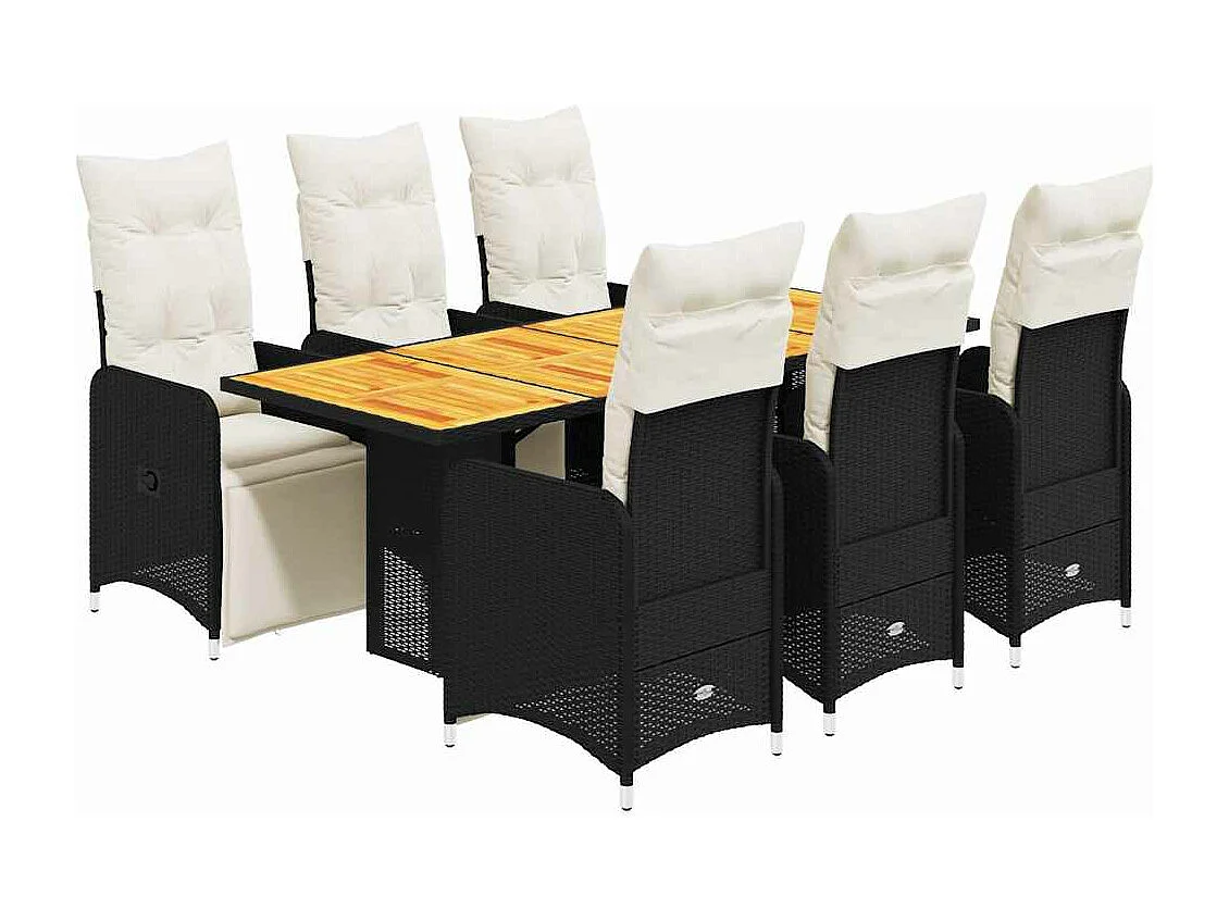 Ensemble de bistro de jardin 7 pcs coussins noir poly rotin