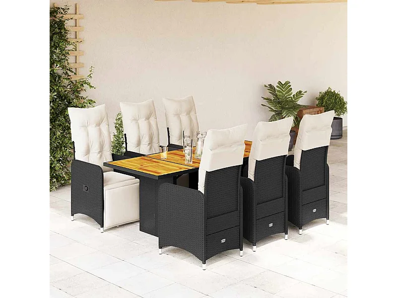 Ensemble de bistro de jardin 7 pcs coussins noir poly rotin