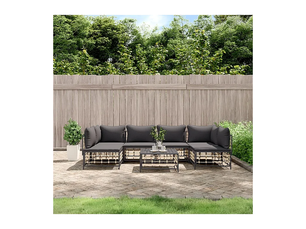 Salon de jardin 7 pcs avec coussins anthracite résine tressée