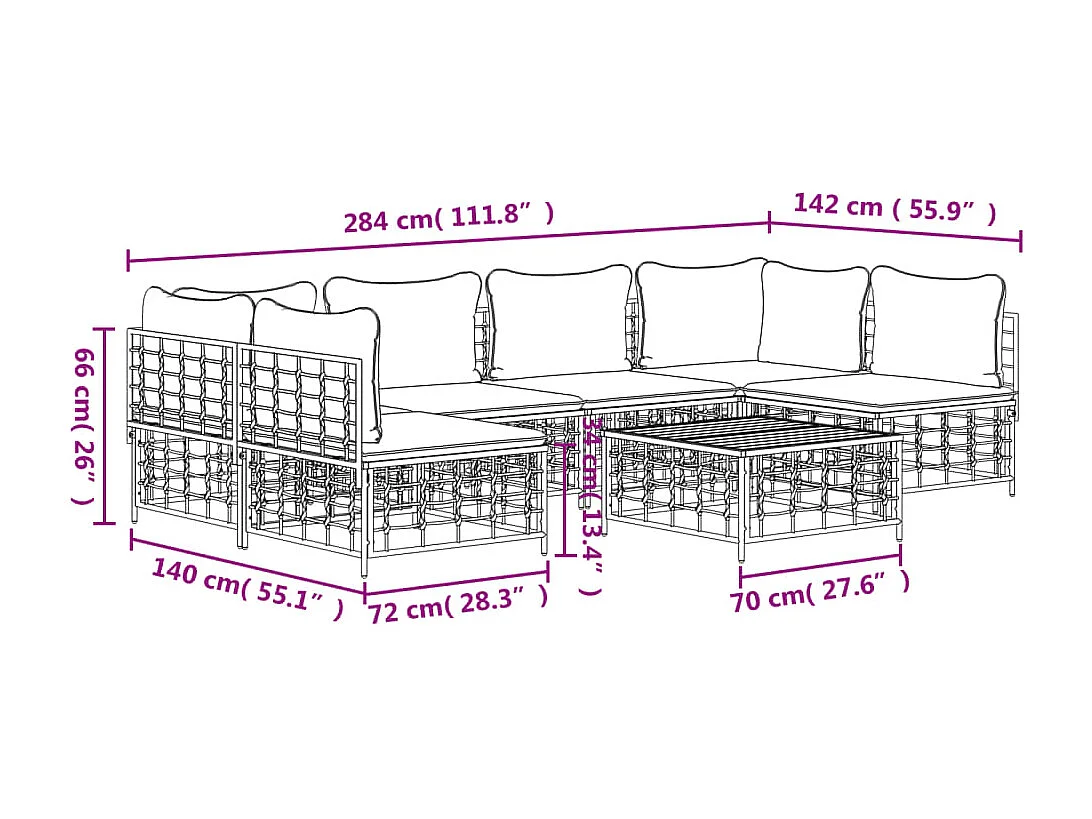 Salon de jardin 7 pcs avec coussins anthracite résine tressée