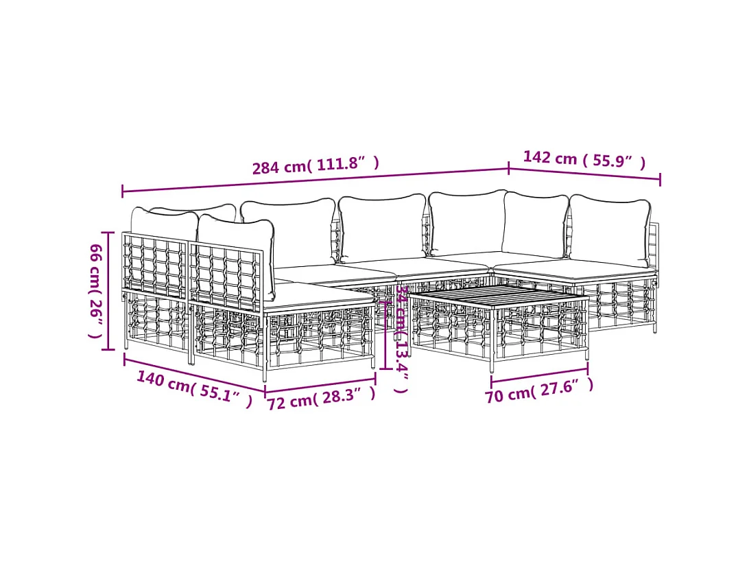 7-delige Loungeset met kussens poly rattan antracietkleurig