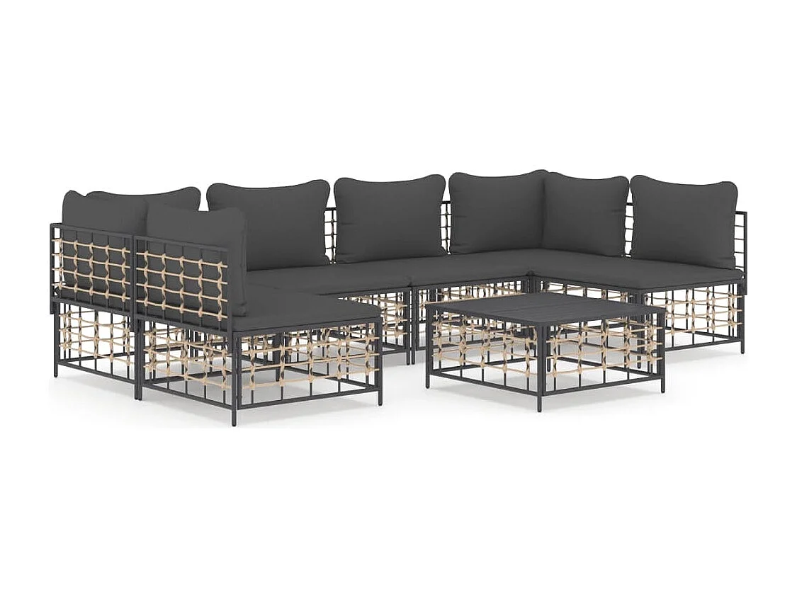 Salon de jardin 7 pcs avec coussins anthracite résine tressée