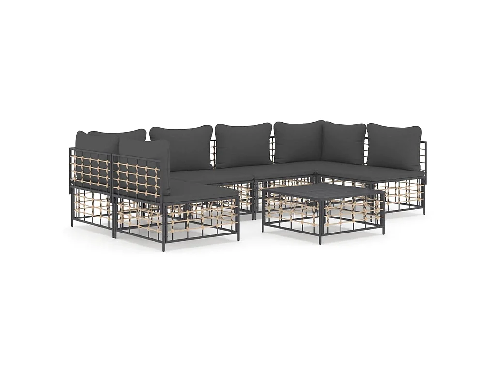 7-delige Loungeset met kussens poly rattan antracietkleurig