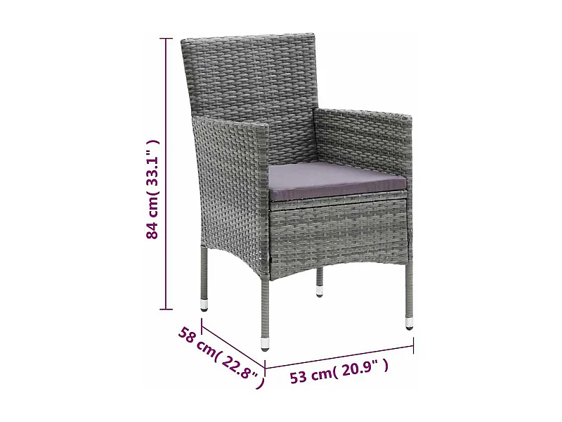 Ensemble à manger de jardin coussins 3pcs Résine tressée Gris