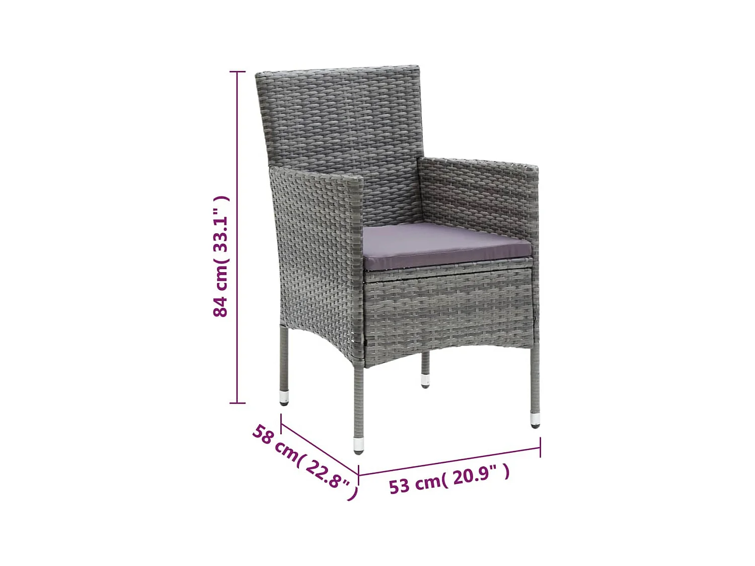 Ensemble à manger de jardin coussins 3pcs Résine tressée Gris