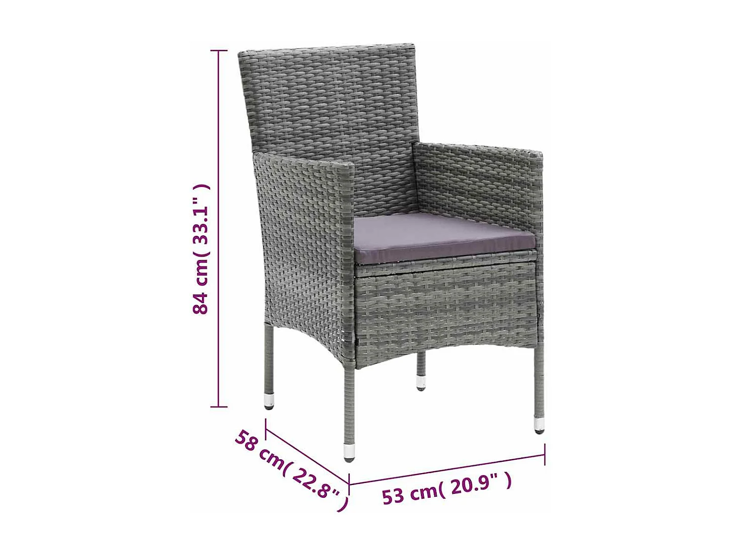 Ensemble à manger de jardin coussins 3pcs Résine tressée Gris