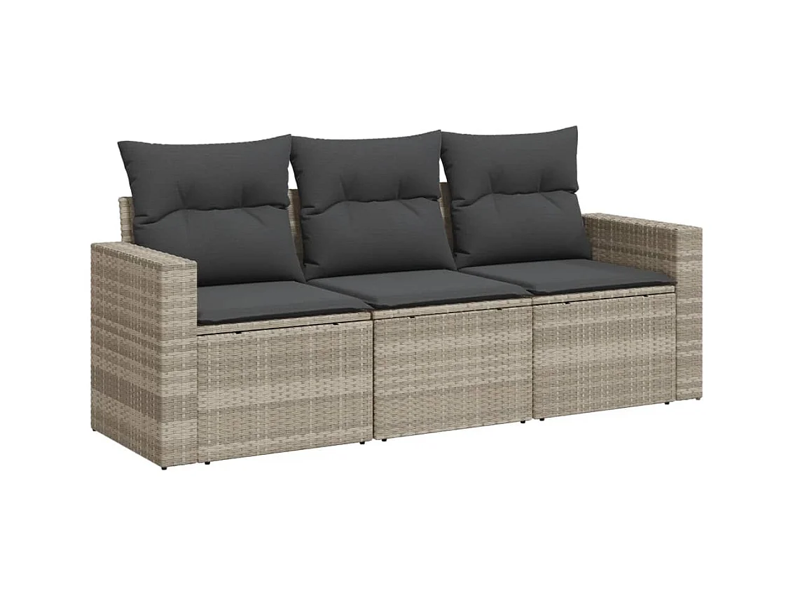 Salon de jardin avec coussins 3 pcs gris clair résine tressée