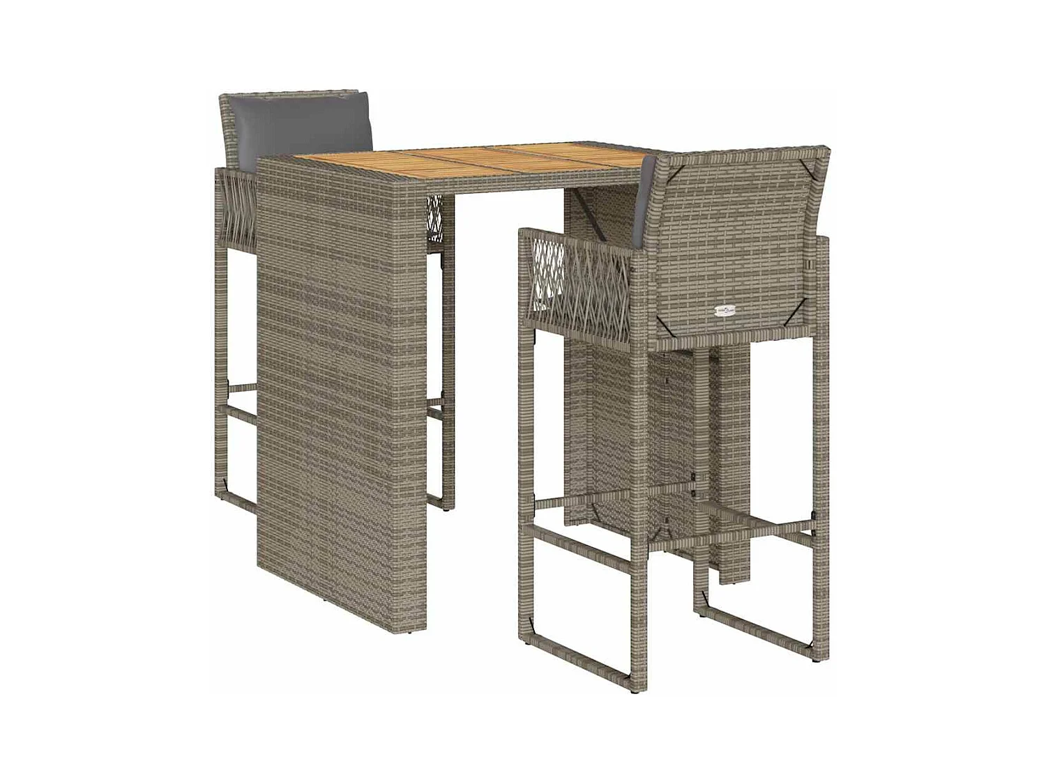 Set Bar da Giardino 3 pz con Cuscini Grigio Polyrattan Acacia