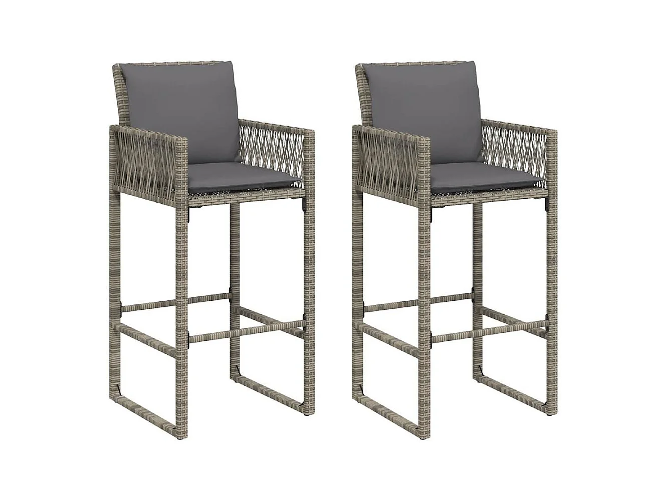 Set Bar da Giardino 3 pz con Cuscini Grigio Polyrattan Acacia