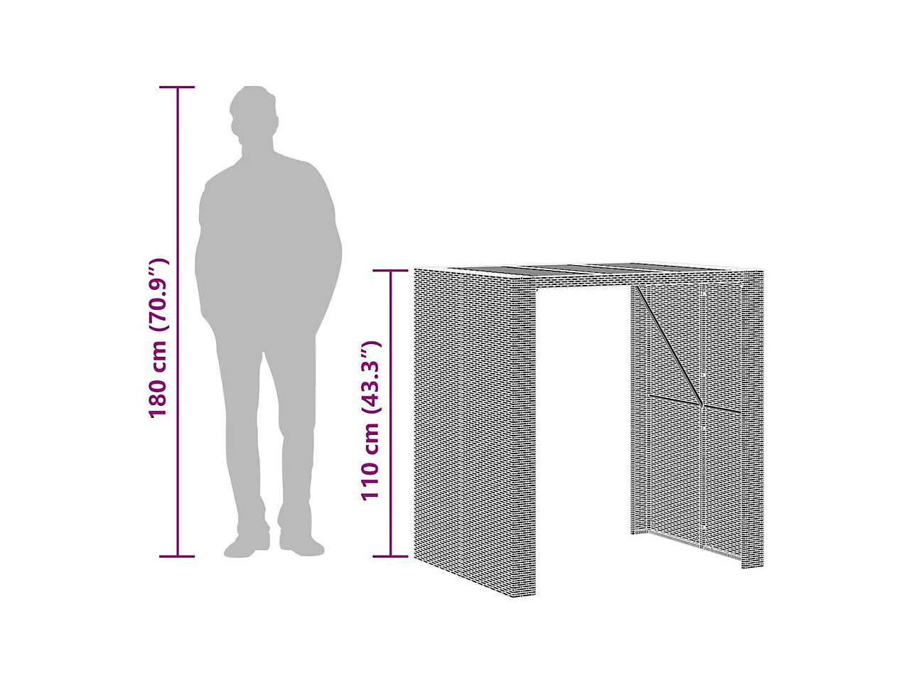 Set Bar da Giardino 3 pz con Cuscini Grigio Polyrattan Acacia