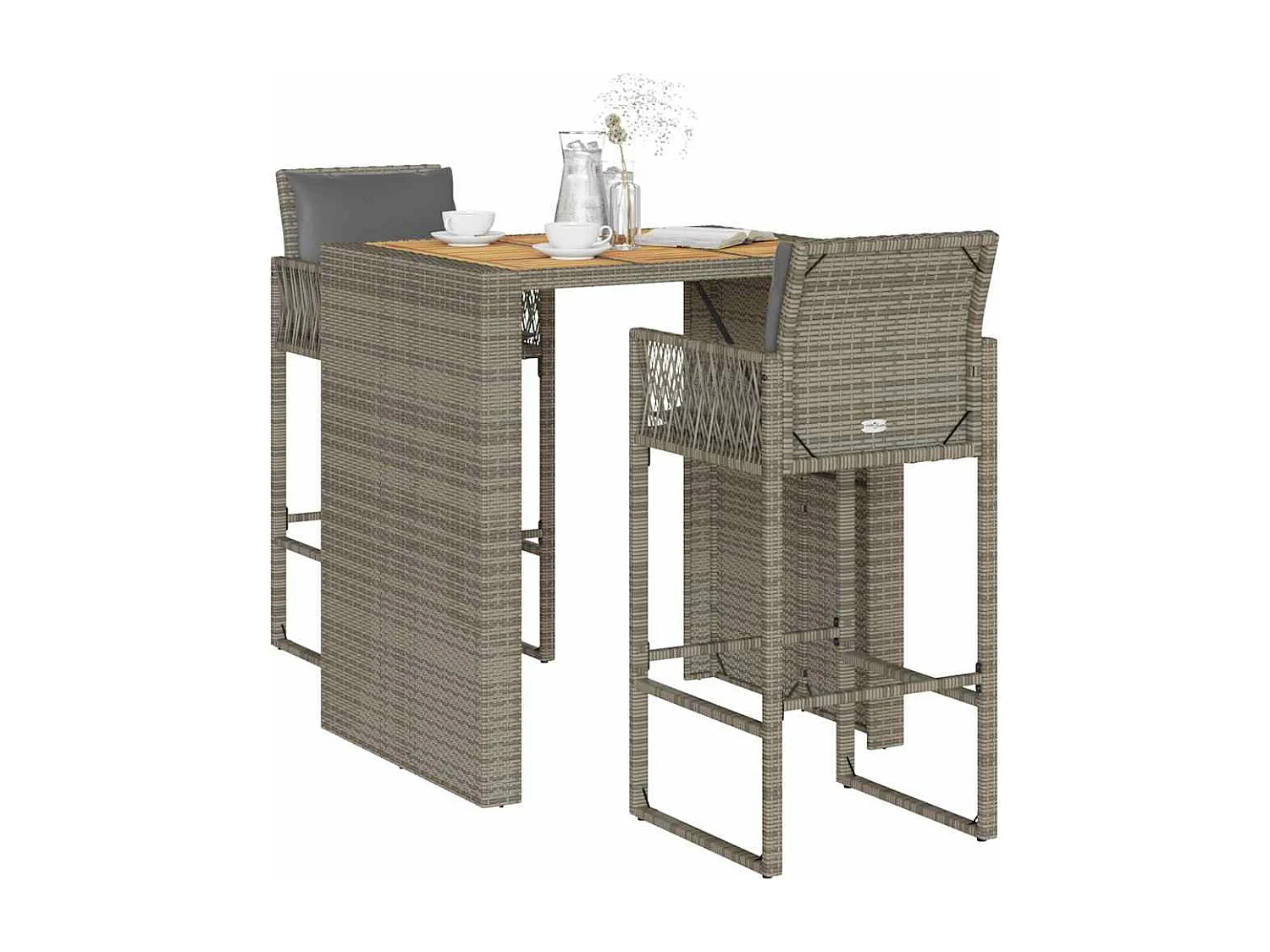 Ensemble de bar de jardin 3 pcs et coussins gris résine tressée