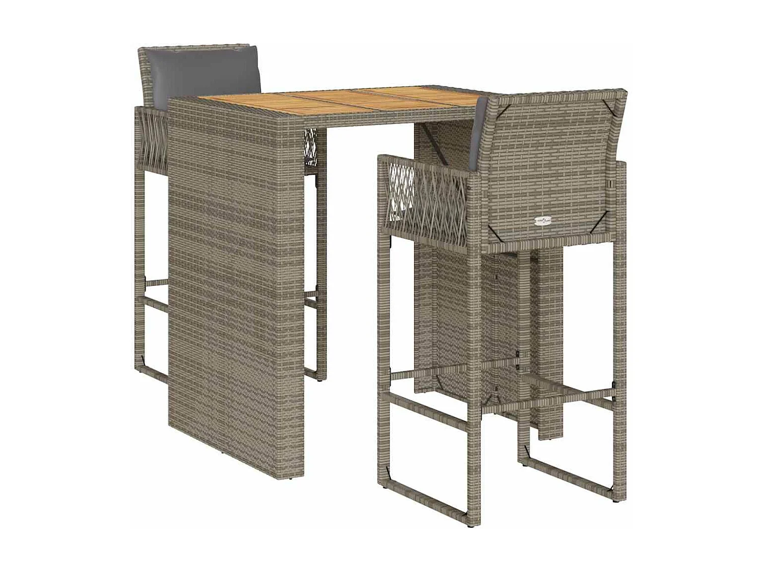 Ensemble de bar de jardin 3 pcs et coussins gris résine tressée