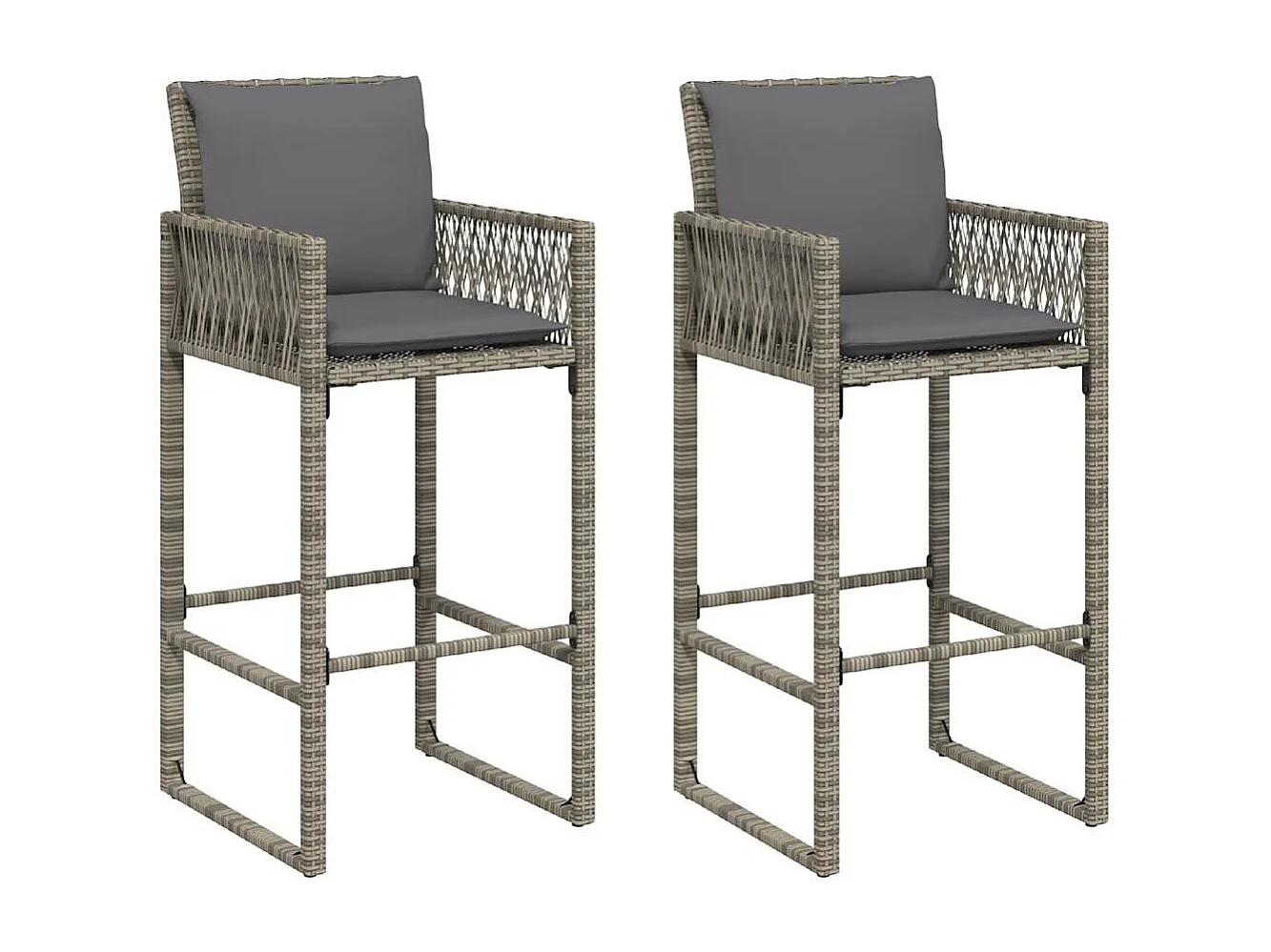 Ensemble de bar de jardin 3 pcs et coussins gris résine tressée