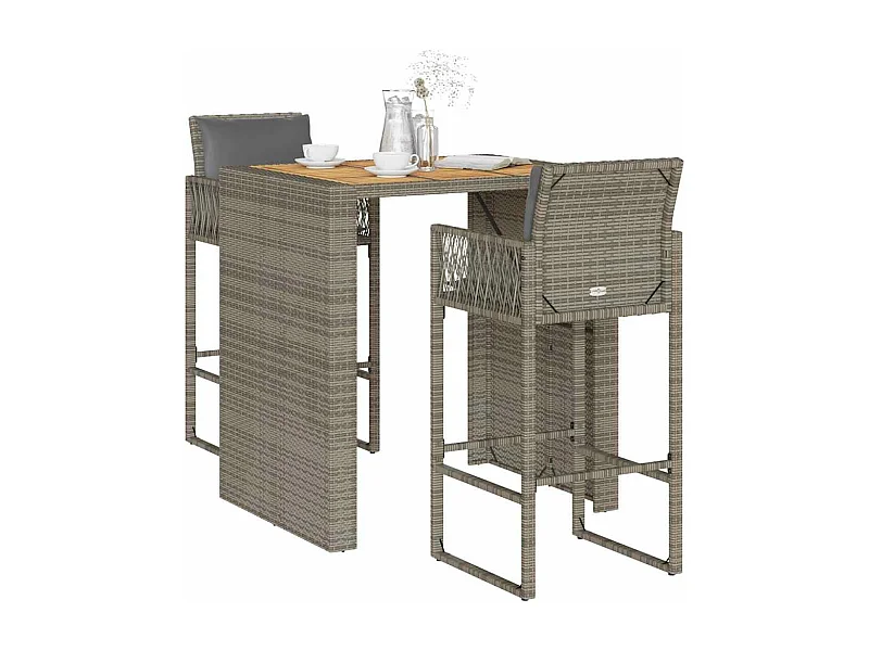 Ensemble de bar de jardin 3 pcs et coussins gris résine tressée