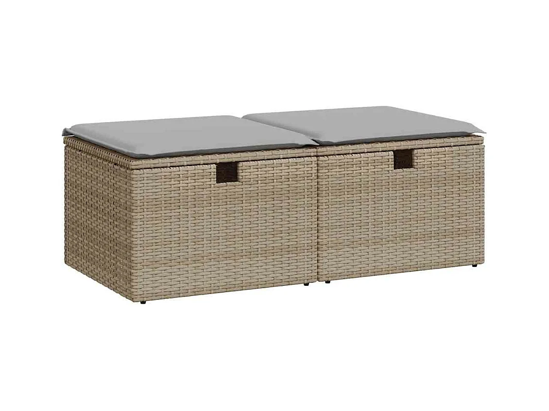 Salon de jardin avec coussins 2 pcs beige résine tressée acacia