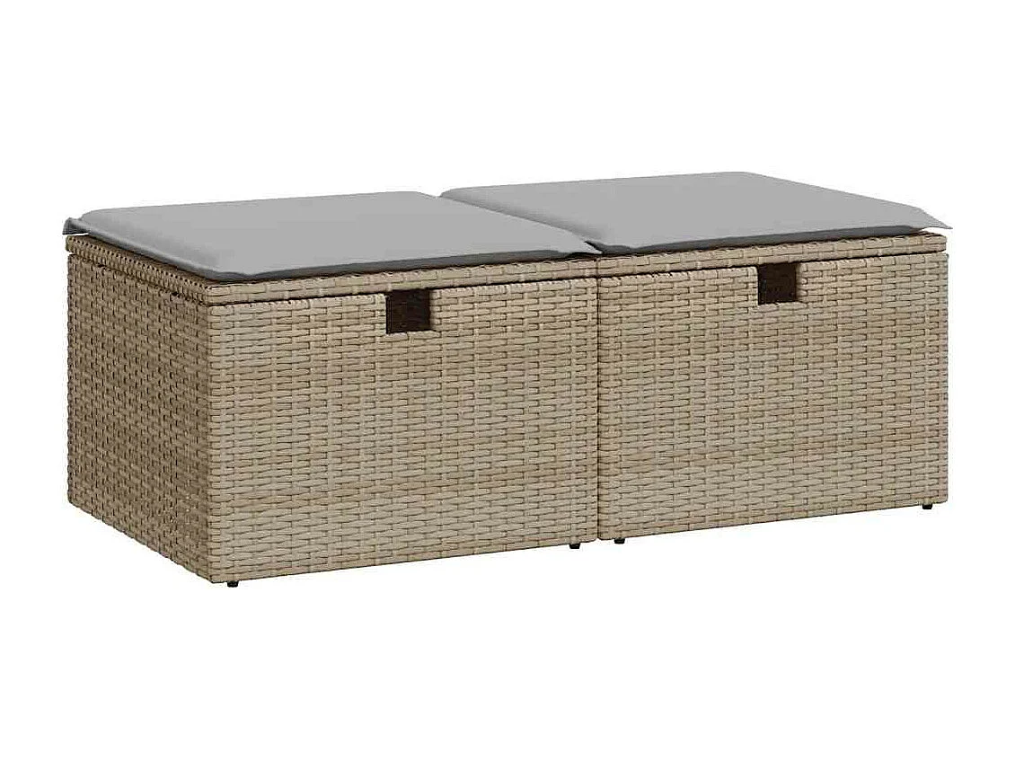 Salon de jardin avec coussins 2 pcs beige résine tressée acacia