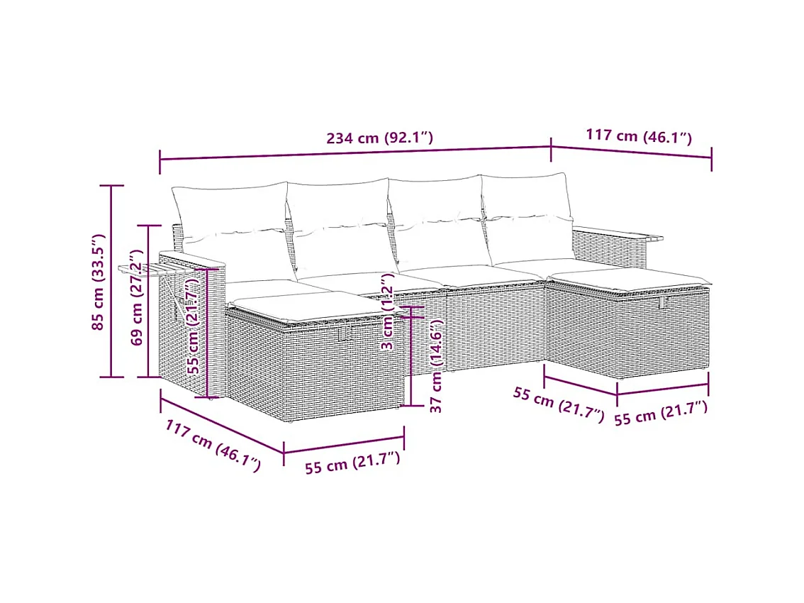 Salon de jardin avec coussins 6 pcs beige résine tressée