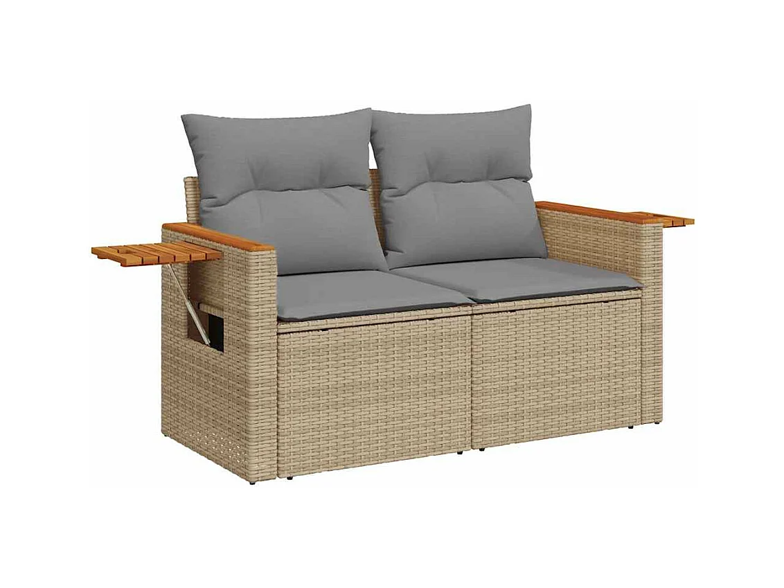 Salon de jardin avec coussins 6 pcs beige résine tressée