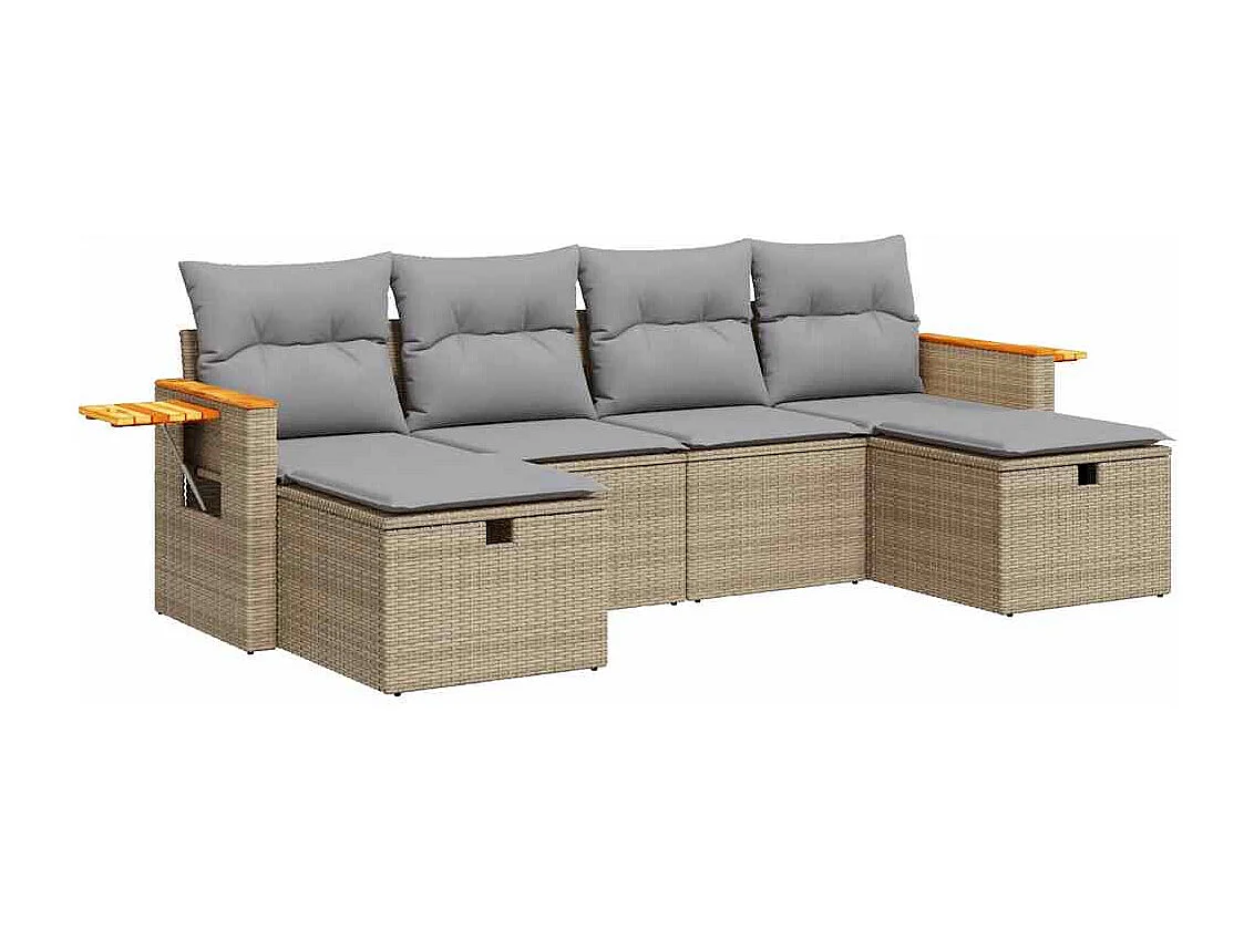 Salon de jardin avec coussins 6 pcs beige résine tressée