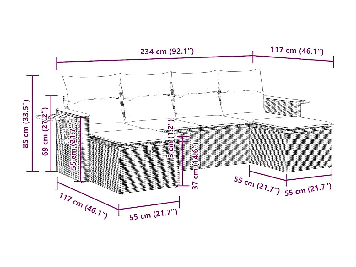 Salon de jardin avec coussins 6 pcs beige résine tressée
