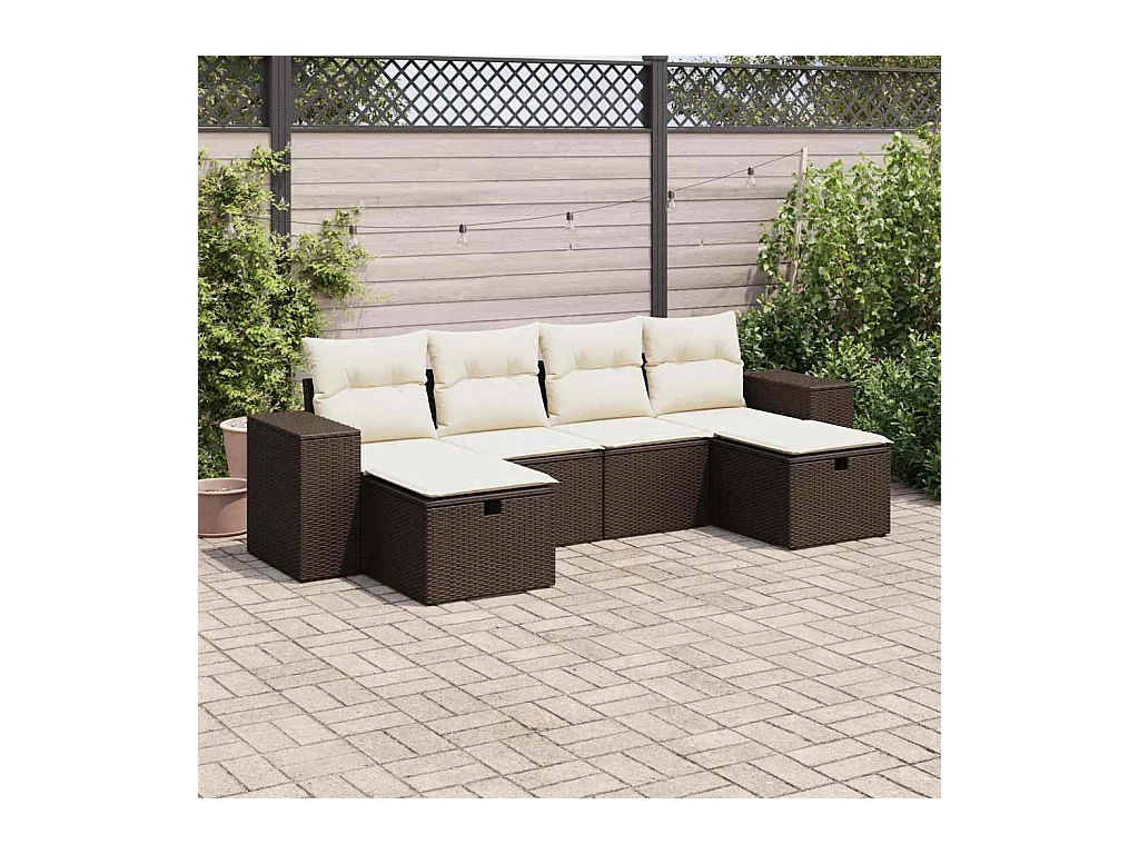 6-delige Loungeset met kussens poly rattan bruin