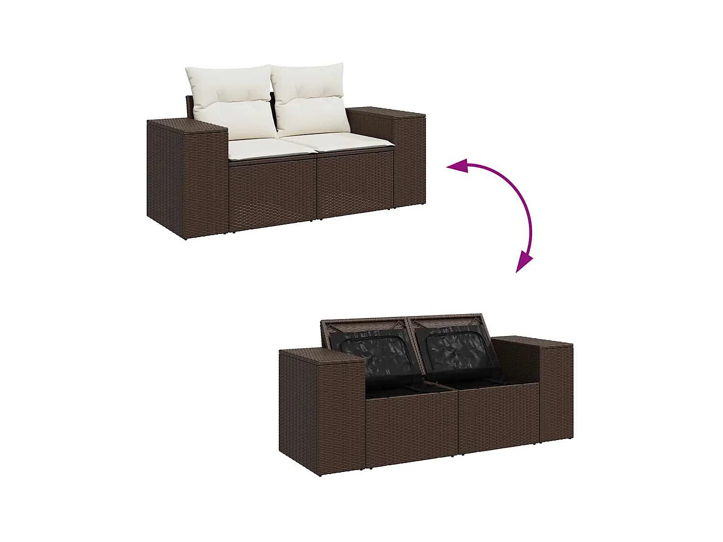 6-delige Loungeset met kussens poly rattan bruin