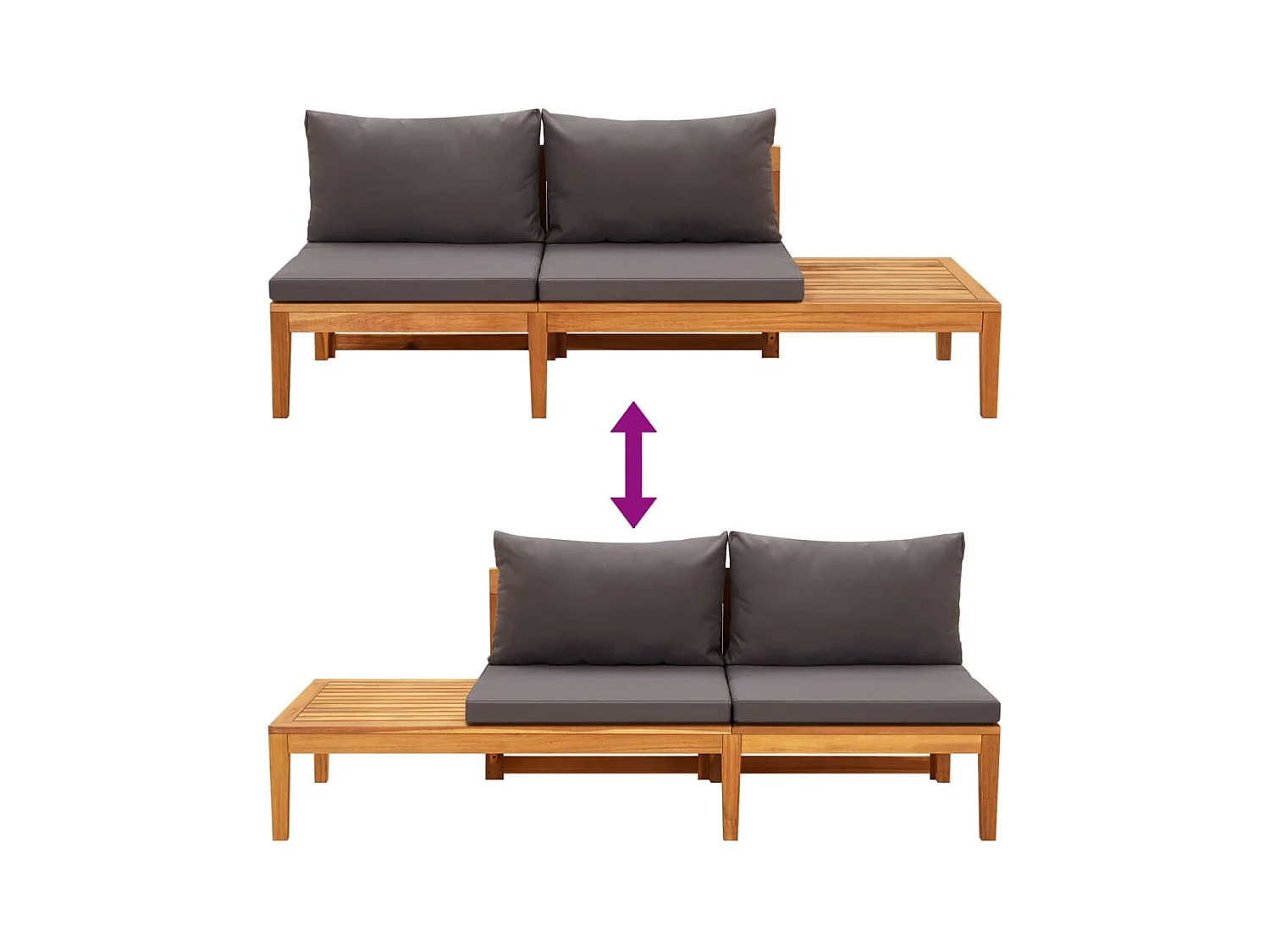 Panche da Giardino con Cuscini Grigio Scuro 2pz Legno di Acacia