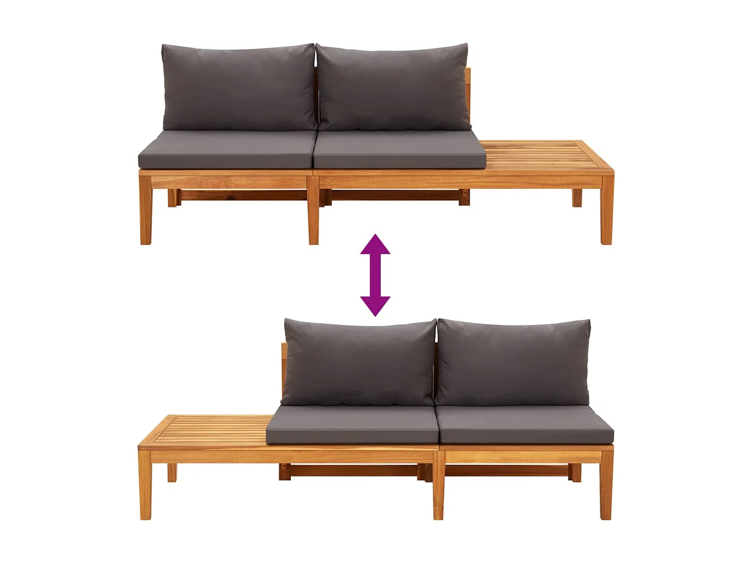 Bancs de jardin avec coussins gris foncé lot de 2 Bois d'acacia