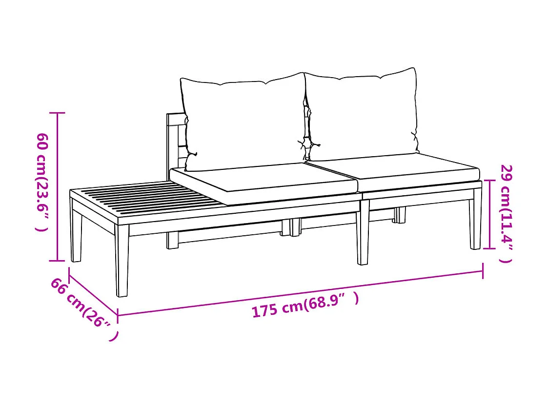Bancs de jardin avec coussins gris foncé lot de 2 Bois d'acacia
