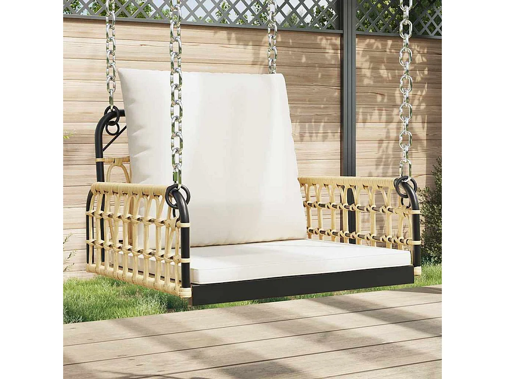 Schommelstoel met kussens 63x58x39 cm poly rattan en staal