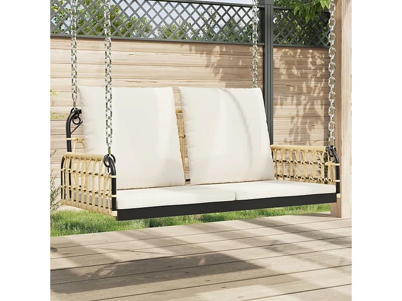 Schommelbank met kussens 105x58x38 cm poly rattan en staal
