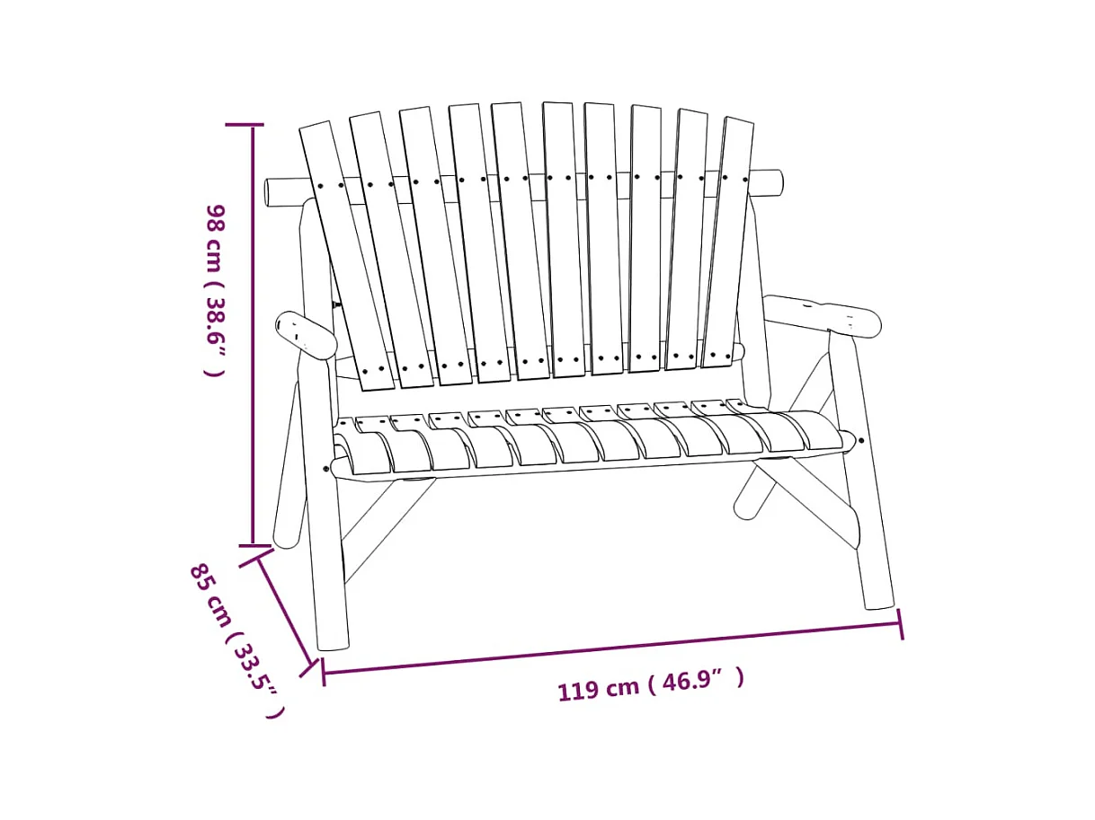 Banc de jardin à 2 places 119x85x98 cm bois massif d'épicéa