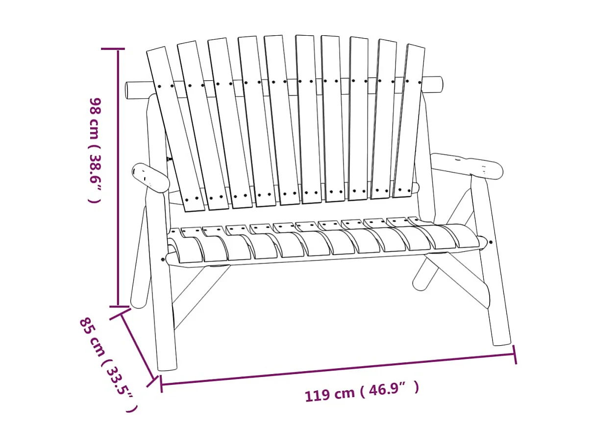 Banc de jardin à 2 places 119x85x98 cm bois massif d'épicéa