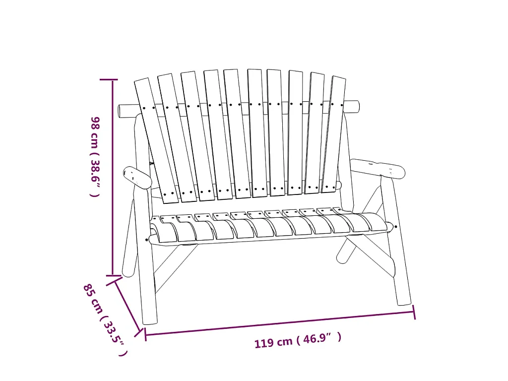 Panca Giardino 2 Posti 119x85x98cm Legno Massello Abete Rosso