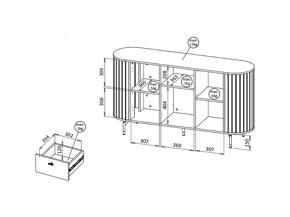 Aparador AMBIHOME ZANE 02 - Caxemira, C150xP40xA81cm