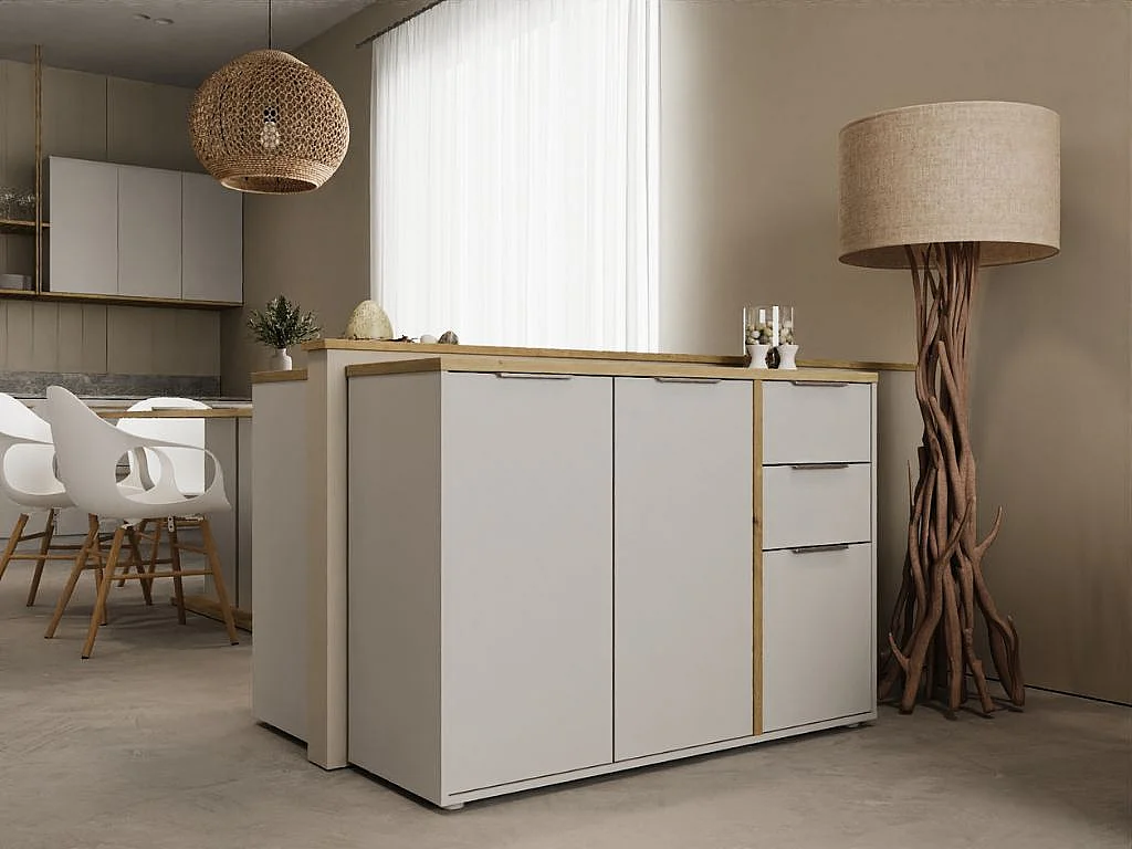 Aparador AMBIHOME ESSENCE - Branco/Carvalho, C121xP40xA85cm