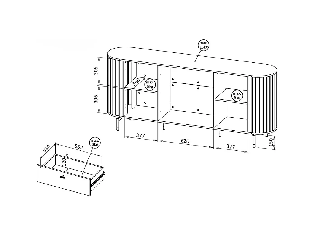 Aparador AMBIHOME ZANE 04 - Preto, C190xP40xA81cm