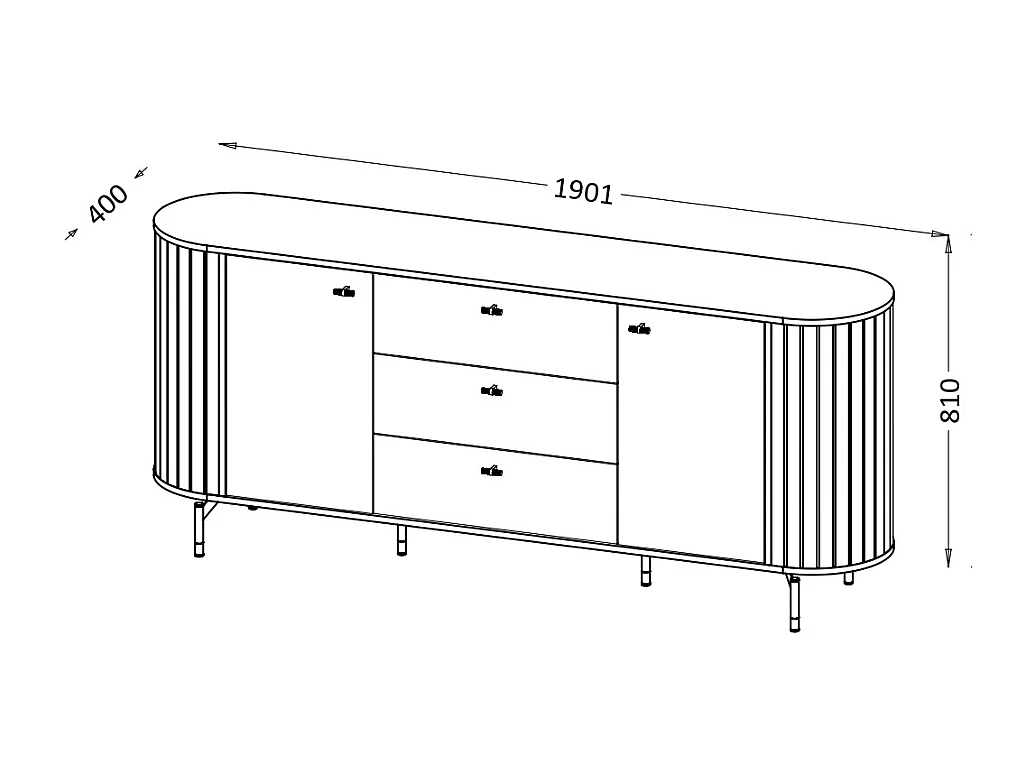 Aparador AMBIHOME ZANE 04 - Preto, C190xP40xA81cm