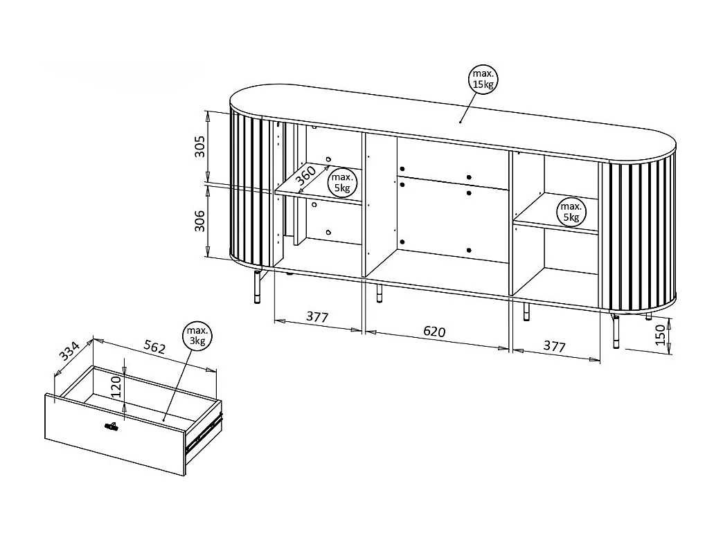Aparador AMBIHOME ZANE 04 - Preto, C190xP40xA81cm