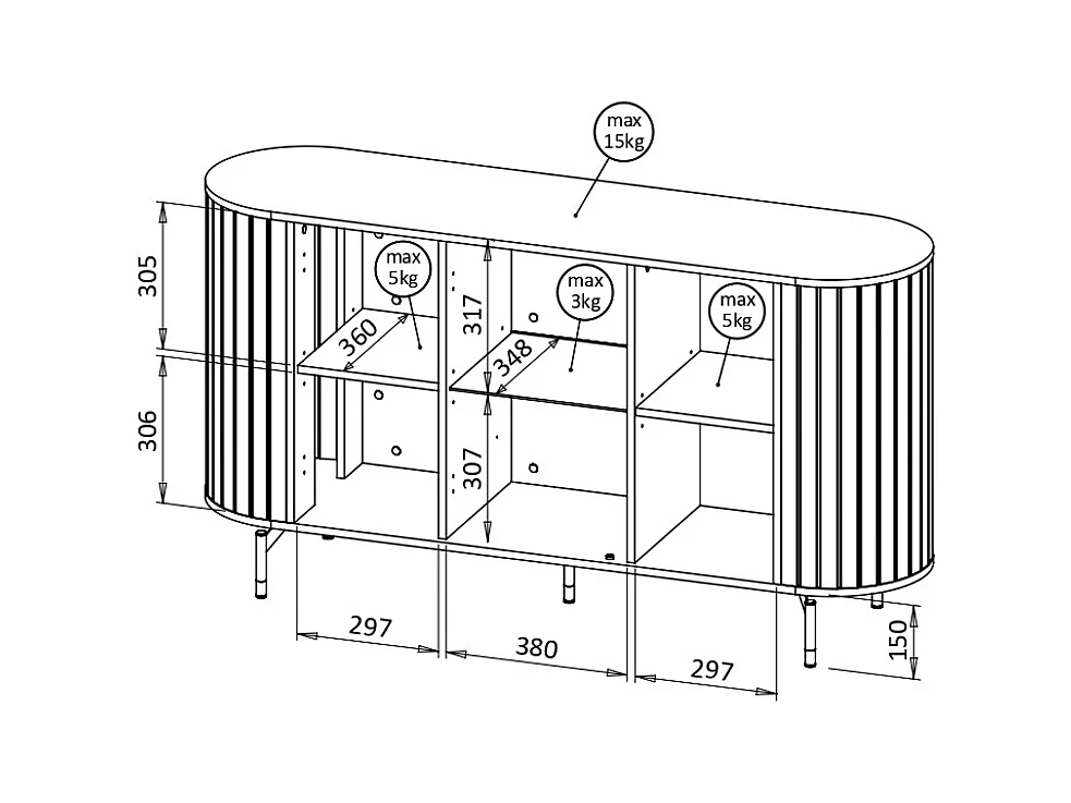 Aparador AMBIHOME ZANE 03 - Caxemira, C150xP40xA81cm