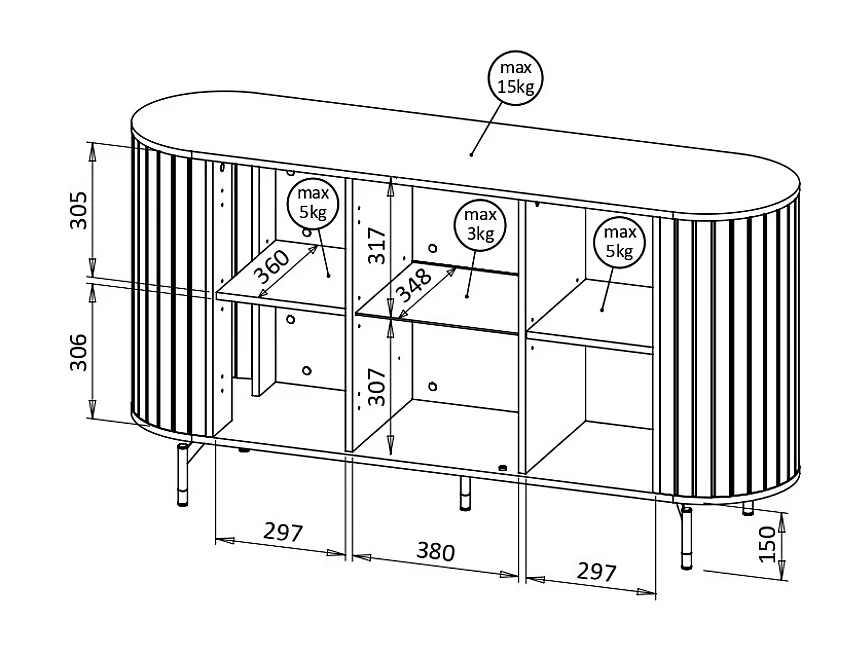 Aparador AMBIHOME ZANE 03 - Caxemira, C150xP40xA81cm