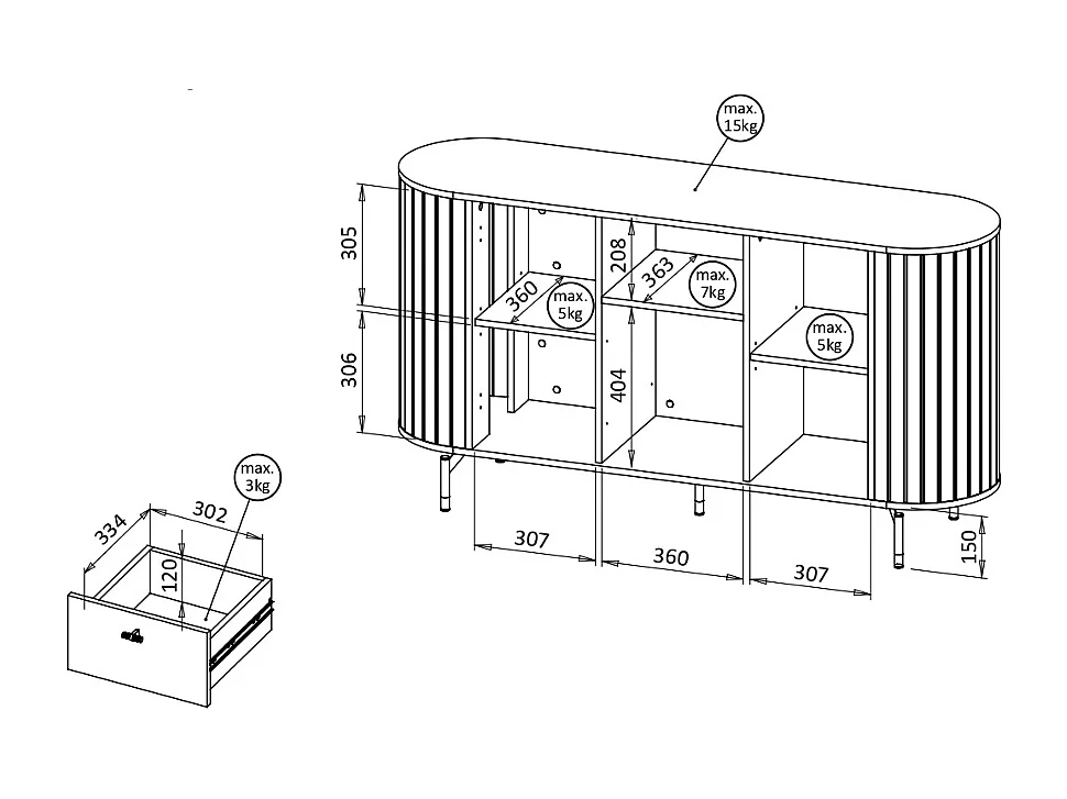 Aparador AMBIHOME ZANE 02 - Preto, C150xP40xA81cm