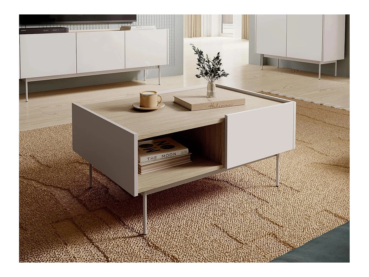 Table basse Dormela 102, Cachemire|Chêne, 45x65x97cm, Stratifié, Angulaire