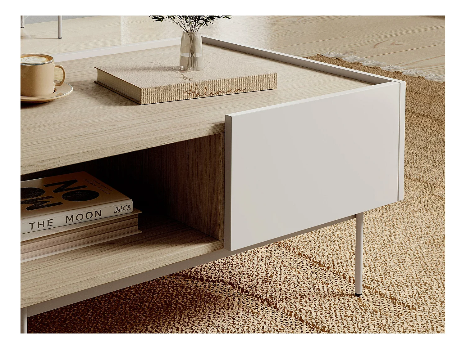 Table basse Dormela 102, Cachemire|Chêne, 45x65x97cm, Stratifié, Angulaire