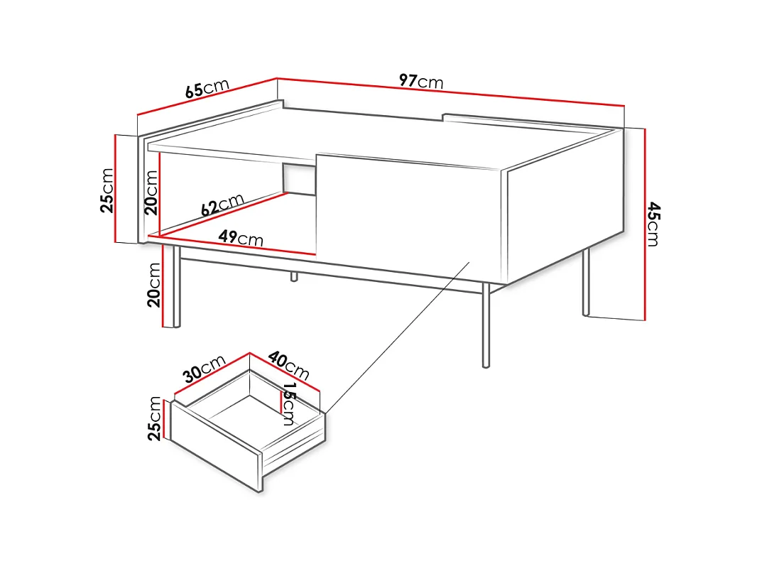 Table basse Dormela 102, Cachemire|Chêne, 45x65x97cm, Stratifié, Angulaire