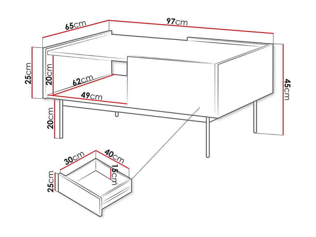 Mesa de café Lima R103, Cachemira|Roble, 45x65x97cm, Aglomerado laminado, Angular