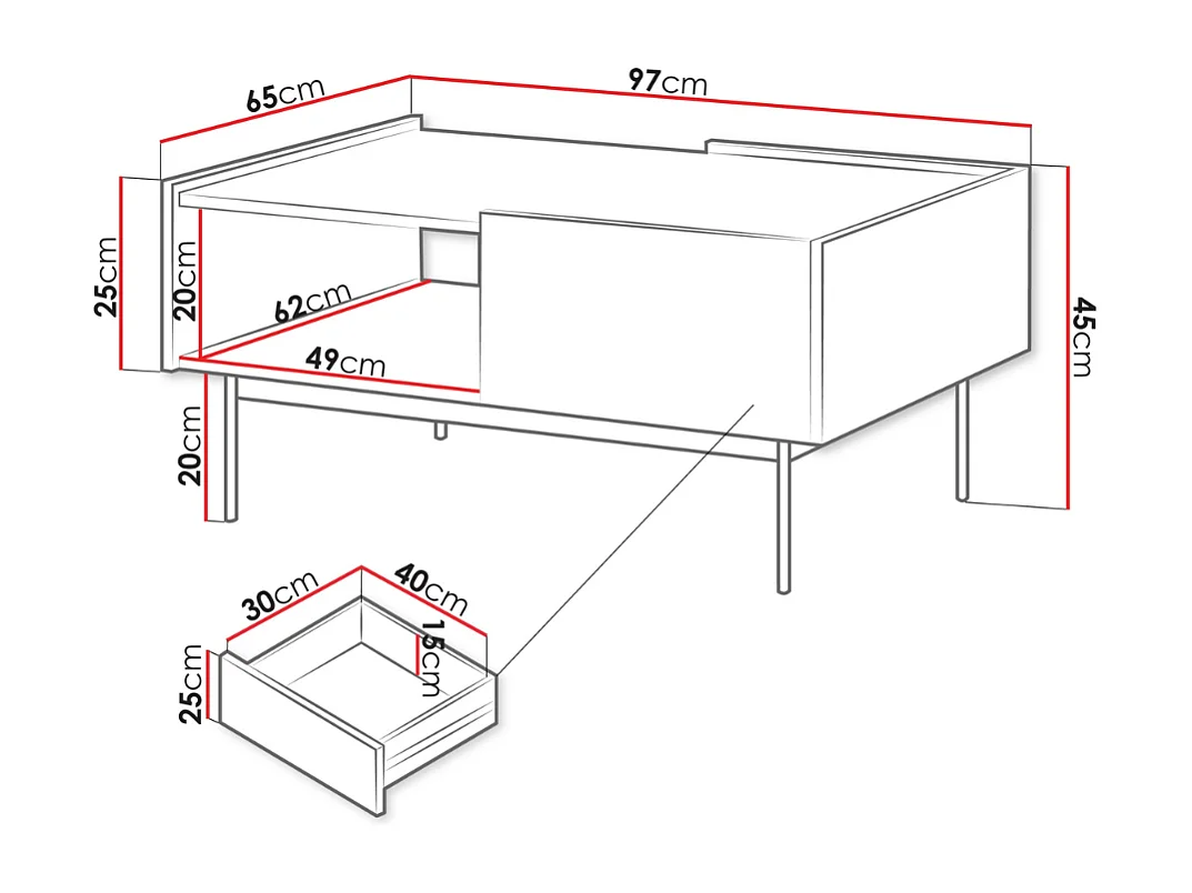 Mesa de Centro AMBIHOME LORA - Caxemira, C97xA45xP65cm