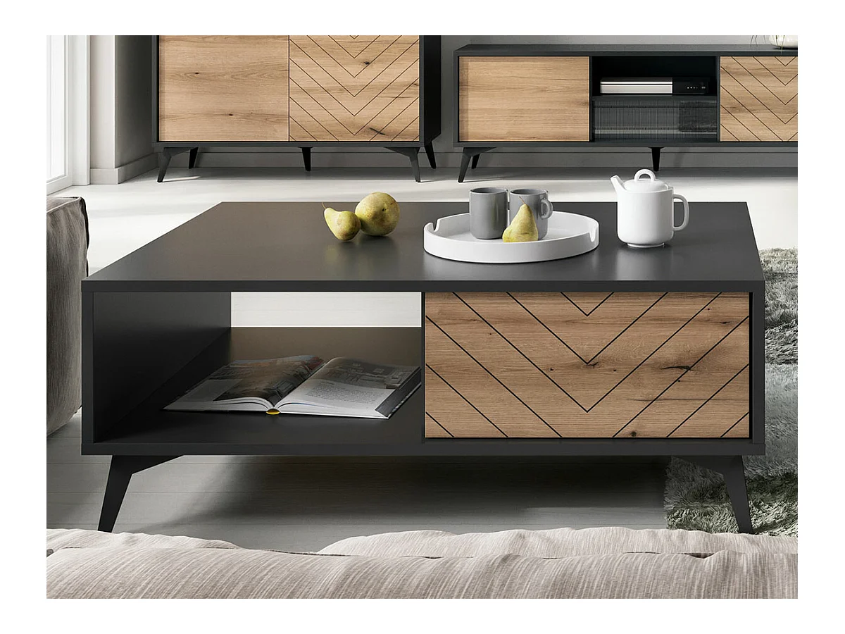 Table basse Alelmo 100, Noir|Chêne clair, 40x68x104cm, Stratifié, Angulaire