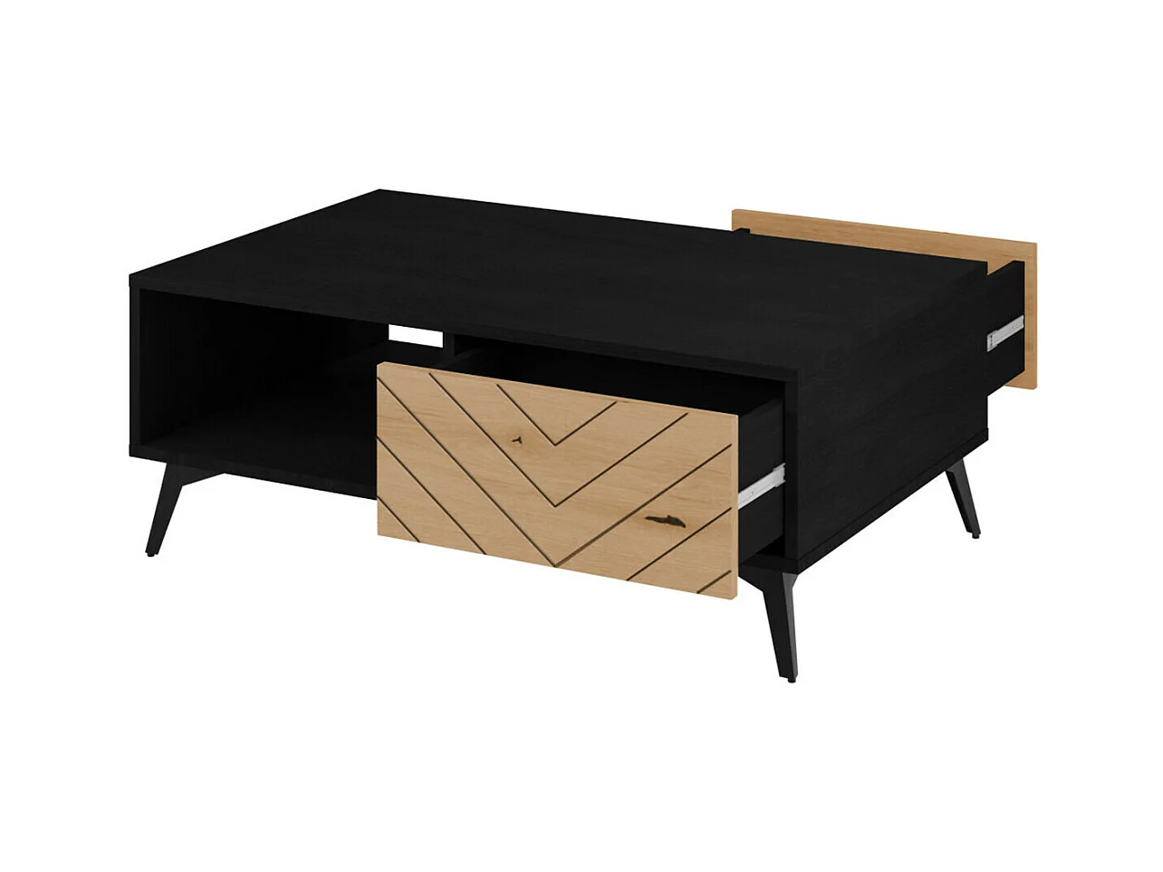 Table basse Alelmo 100, Noir|Chêne clair, 40x68x104cm, Stratifié, Angulaire